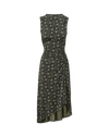 Veronica Beard Green paisley ruched midi dress with asymmetrical hem.