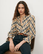 Veronica Beard Plaid blouse with ruffled cuffs
