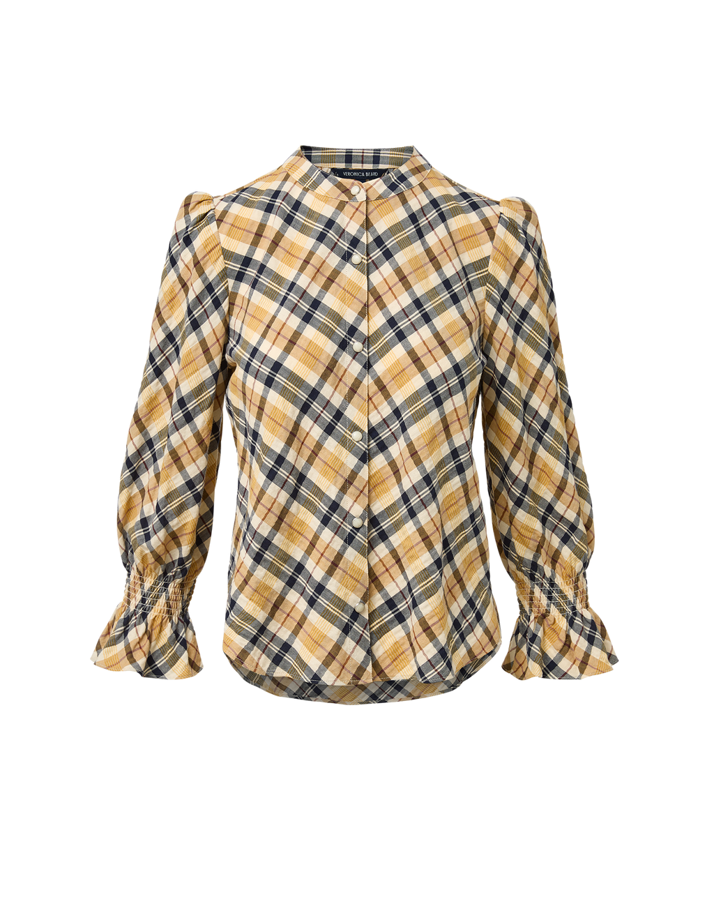Veronica Beard Plaid blouse with ruffled cuffs