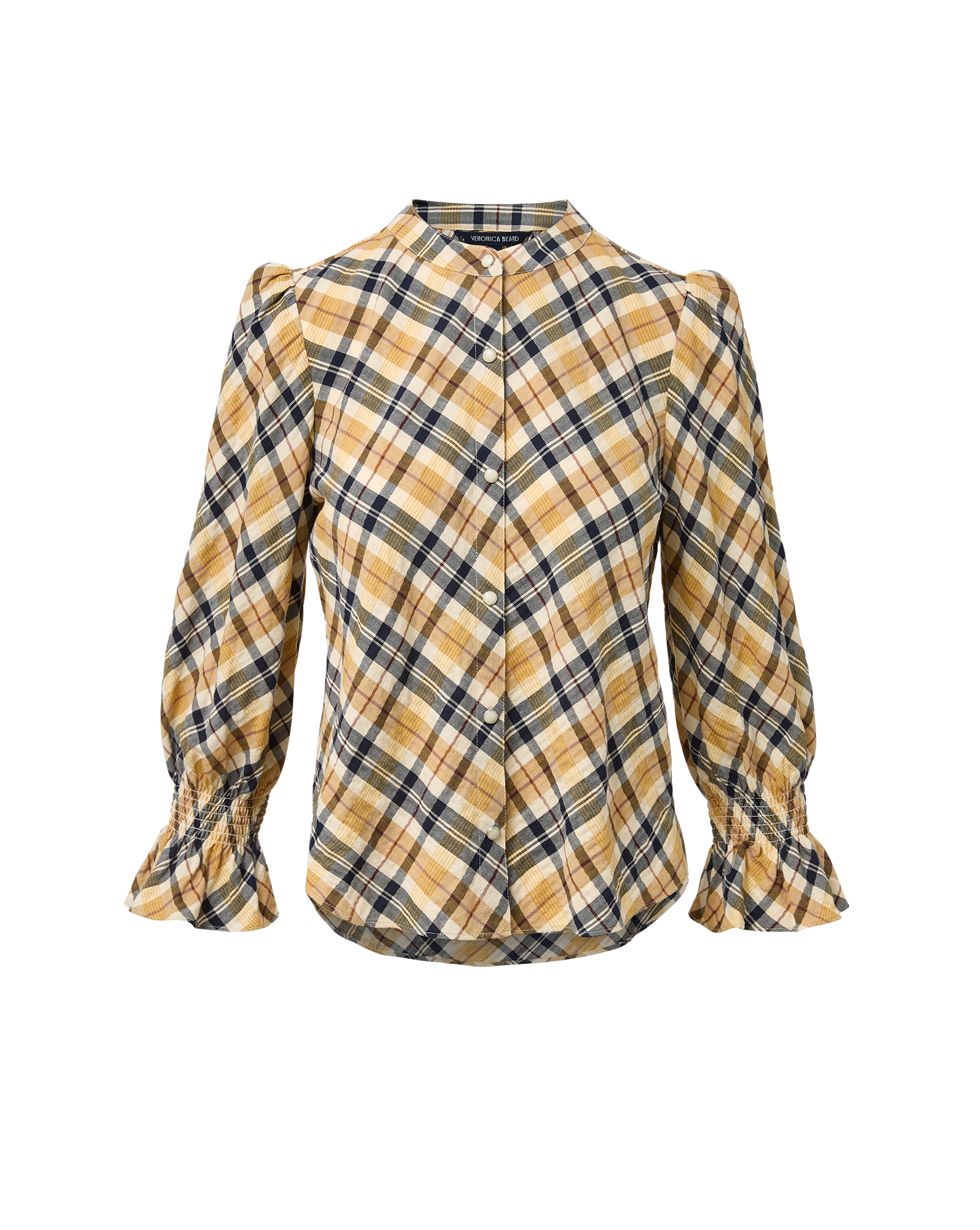 Veronica Beard Plaid blouse with ruffled cuffs