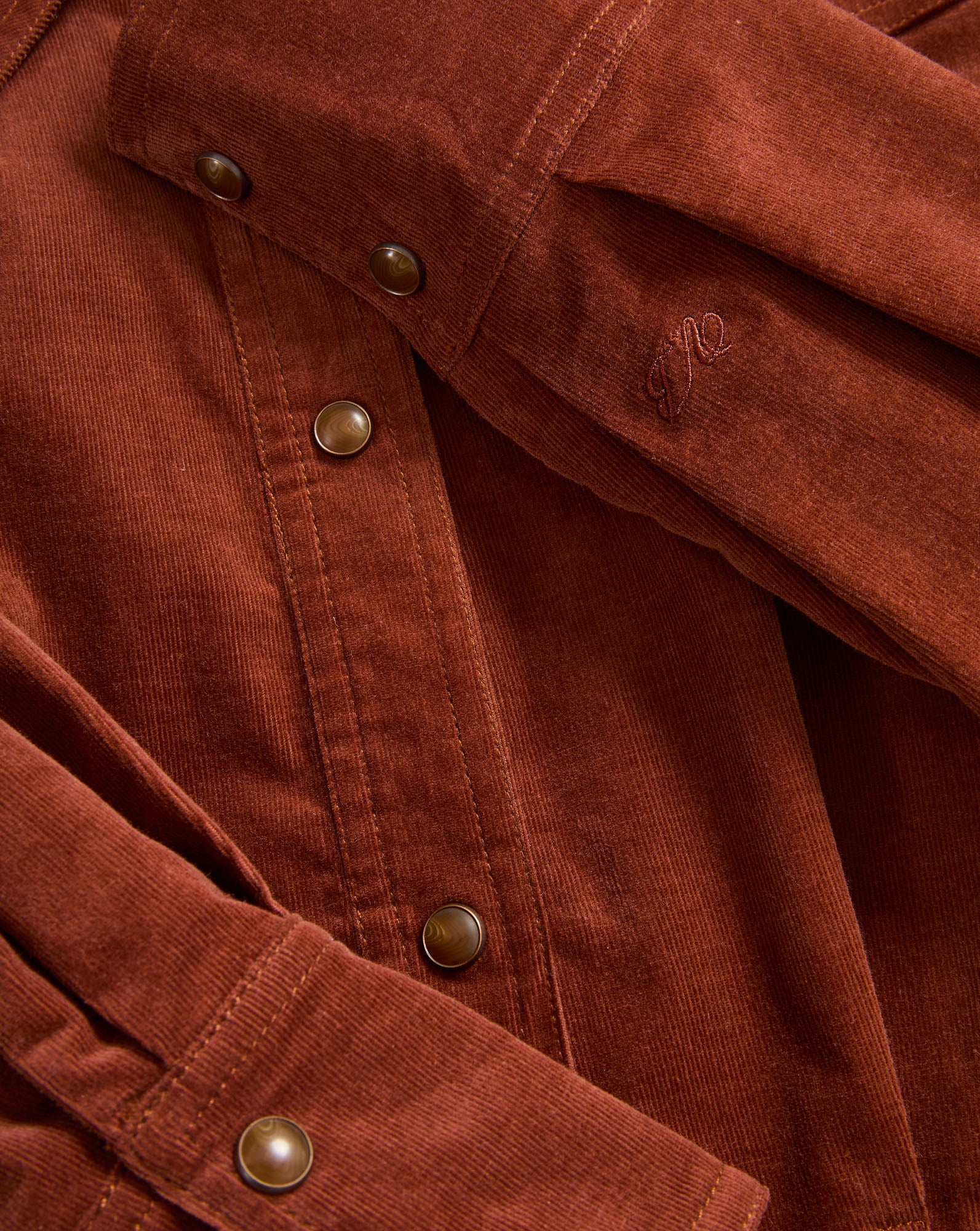 Veronica Beard Brown corduroy shirt with snap buttons.