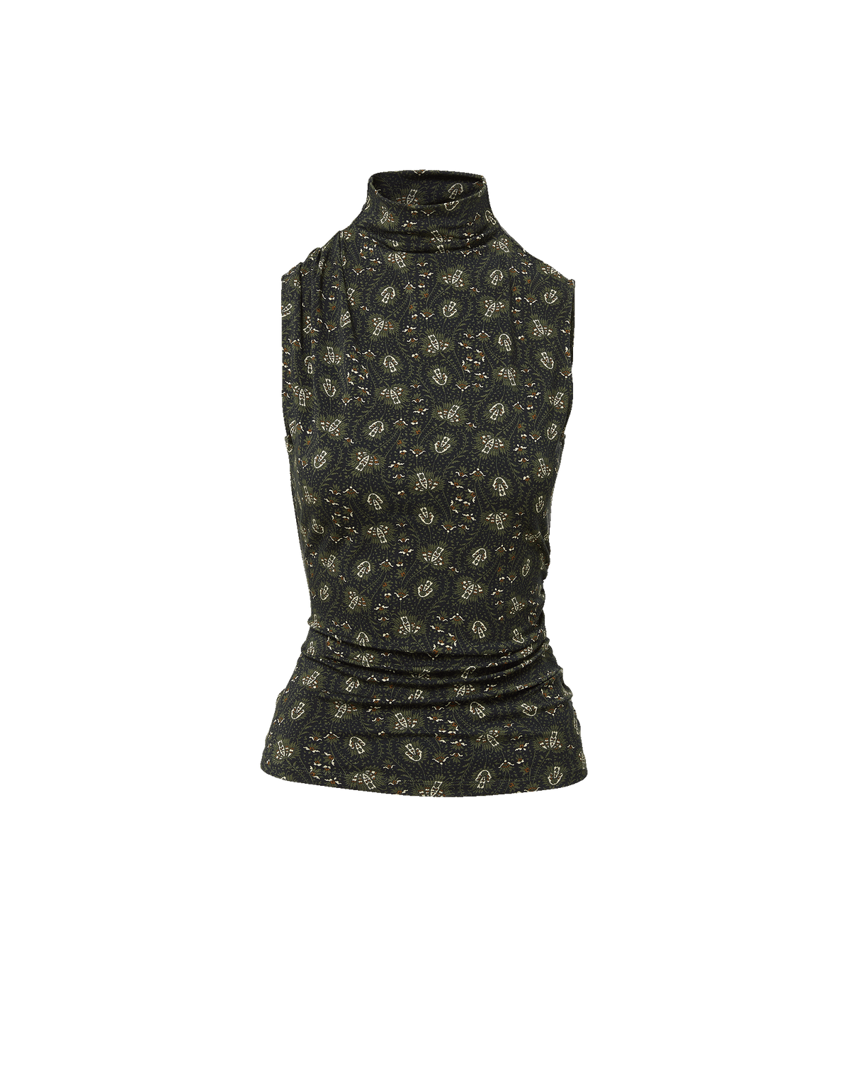 Veronica Beard Black patterned sleeveless high-neck top.