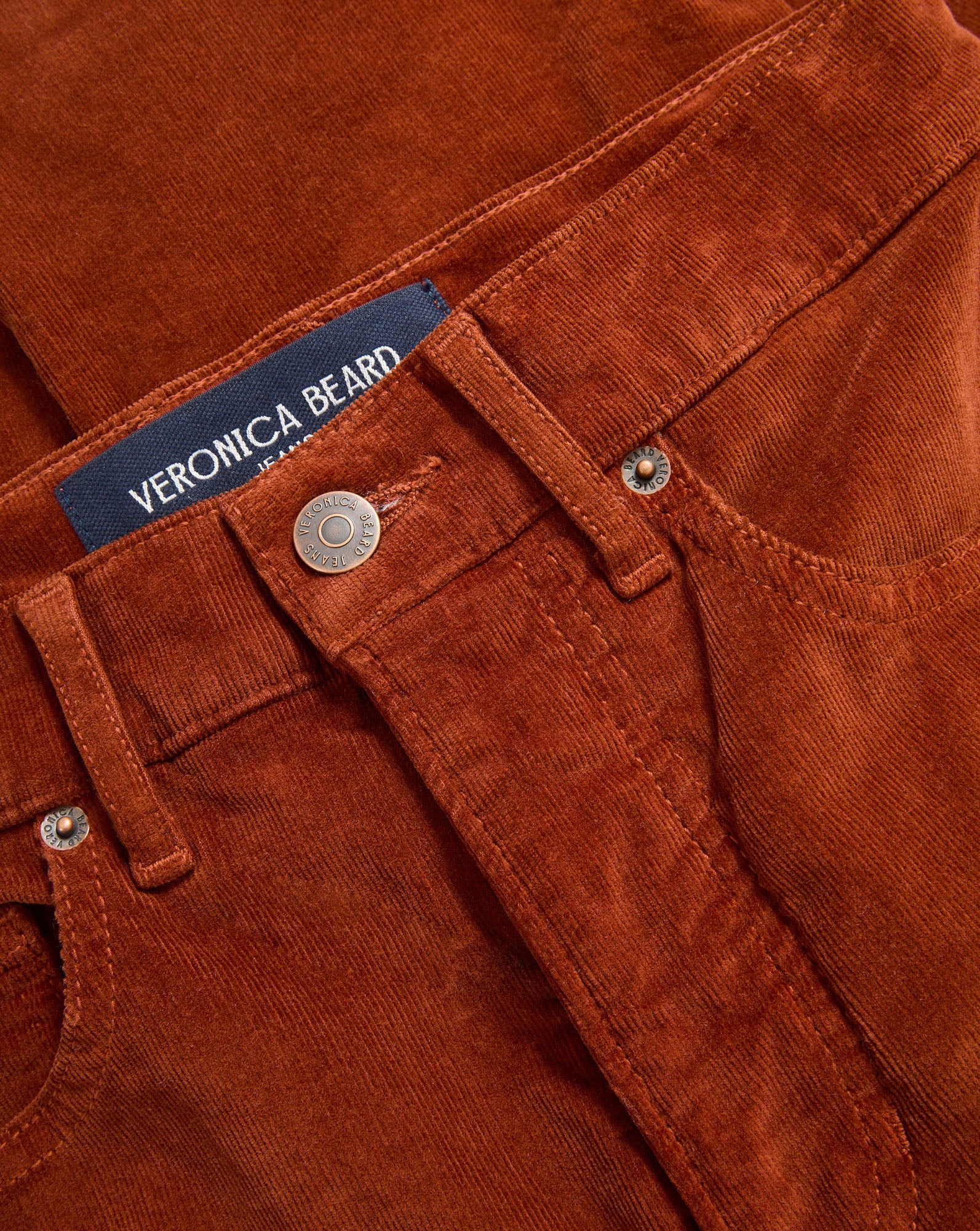Veronica Beard Brown corduroy jeans with a blue "Veronica Beard" label.
