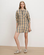 Veronica Beard Plaid shirt dress with drop waist and long sleeves