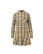 Veronica Beard Yellow plaid shirt dress with ruffled hem.