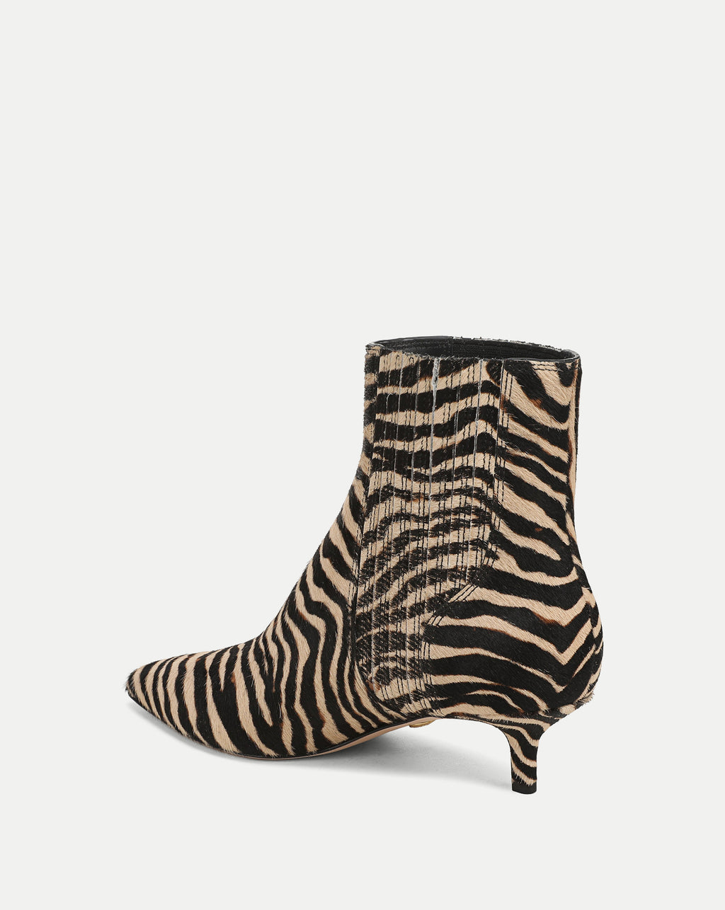 Veronica Beard Zebra print calf hair ankle boots with kitten heel.