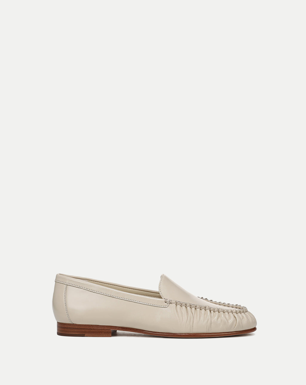 Veronica Beard Beige leather loafers with gathered toe detail.