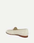 Veronica Beard Cream leather loafers with gathered toe detail.