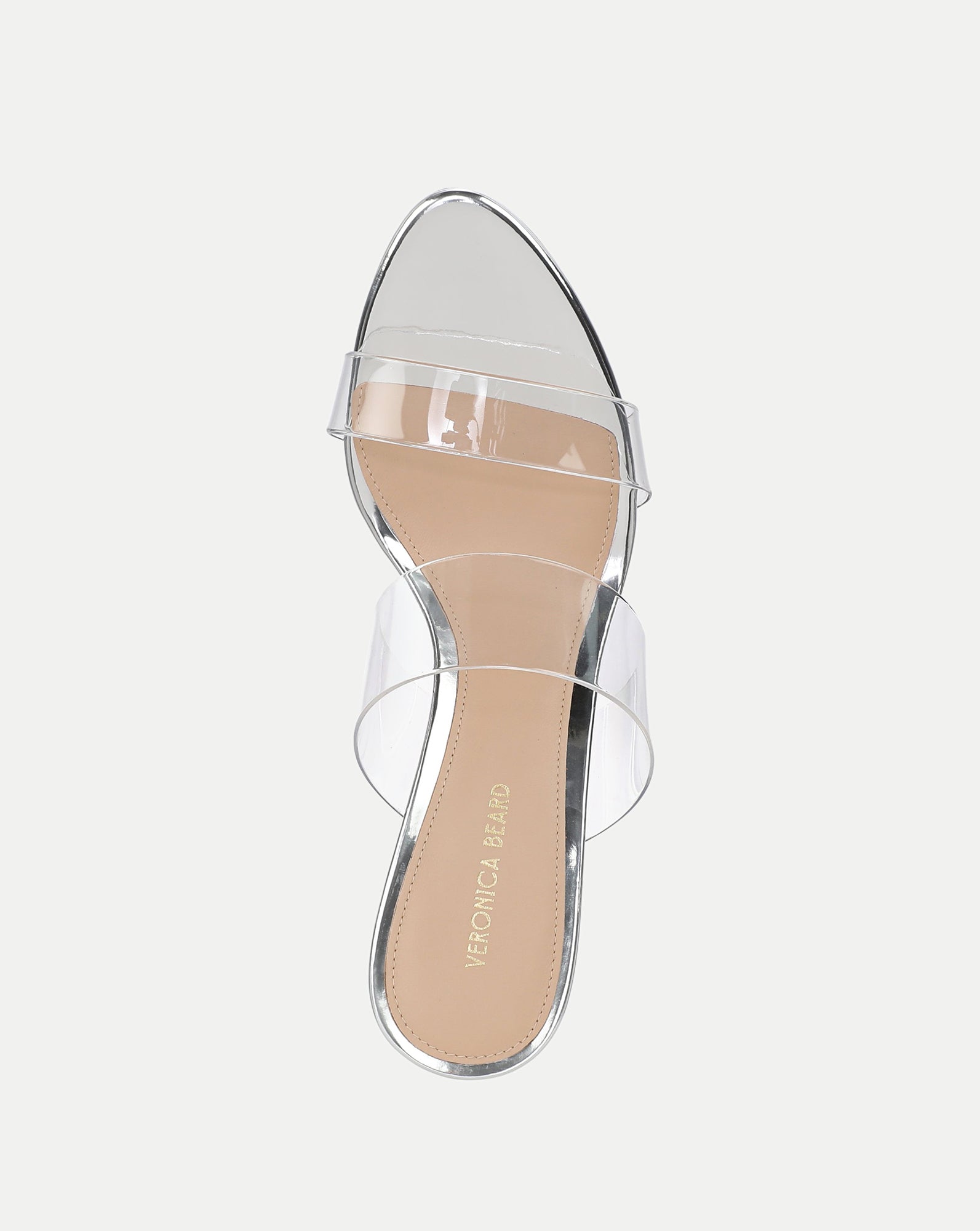 Veronica Beard Clear PVC strap pointed toe heeled sandals.