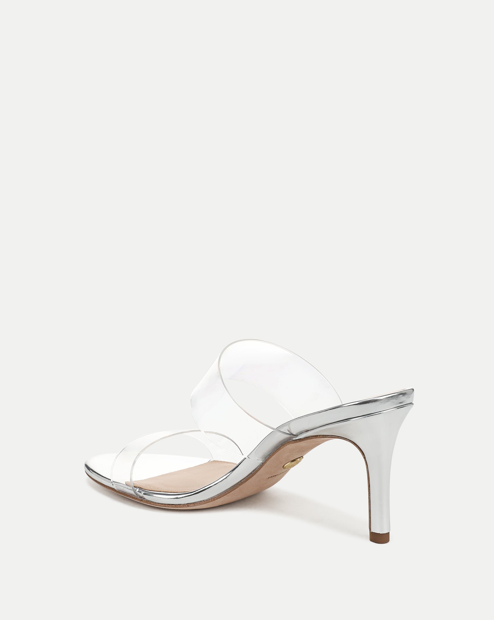 Veronica Beard Silver high-heel sandals with clear PVC straps.