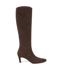 Veronica Beard Brown suede knee-high boots with a kitten heel.
