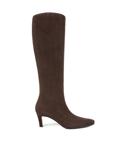 Veronica Beard Brown suede knee-high boots with a kitten heel.