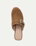 Veronica Beard Brown suede mule with silver buckle detail.