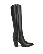 Veronica Beard Black leather knee-high boot with side zipper.