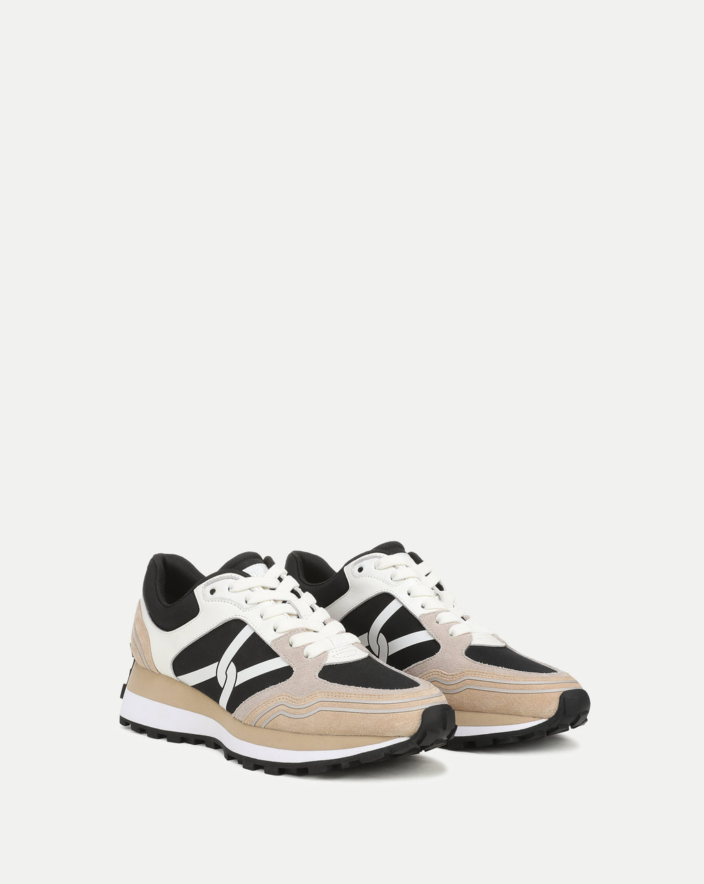 Veronica Beard Beige and black sneakers with white soles.