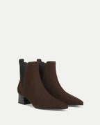Veronica Beard Brown suede Chelsea boots with pointed toes.
