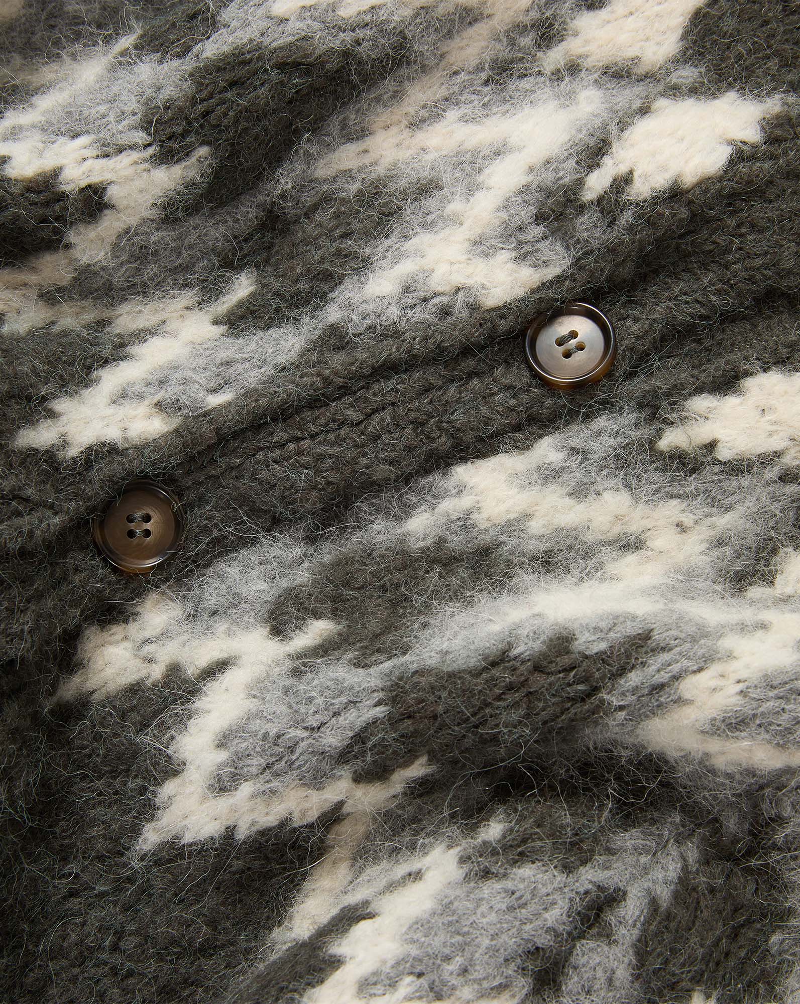 Veronica Beard Grey and white patterned knit cardigan with buttons.