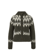 Veronica Beard Olive green and grey patterned knit cardigan.