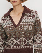 Veronica Beard Brown fair isle knit polo sweater