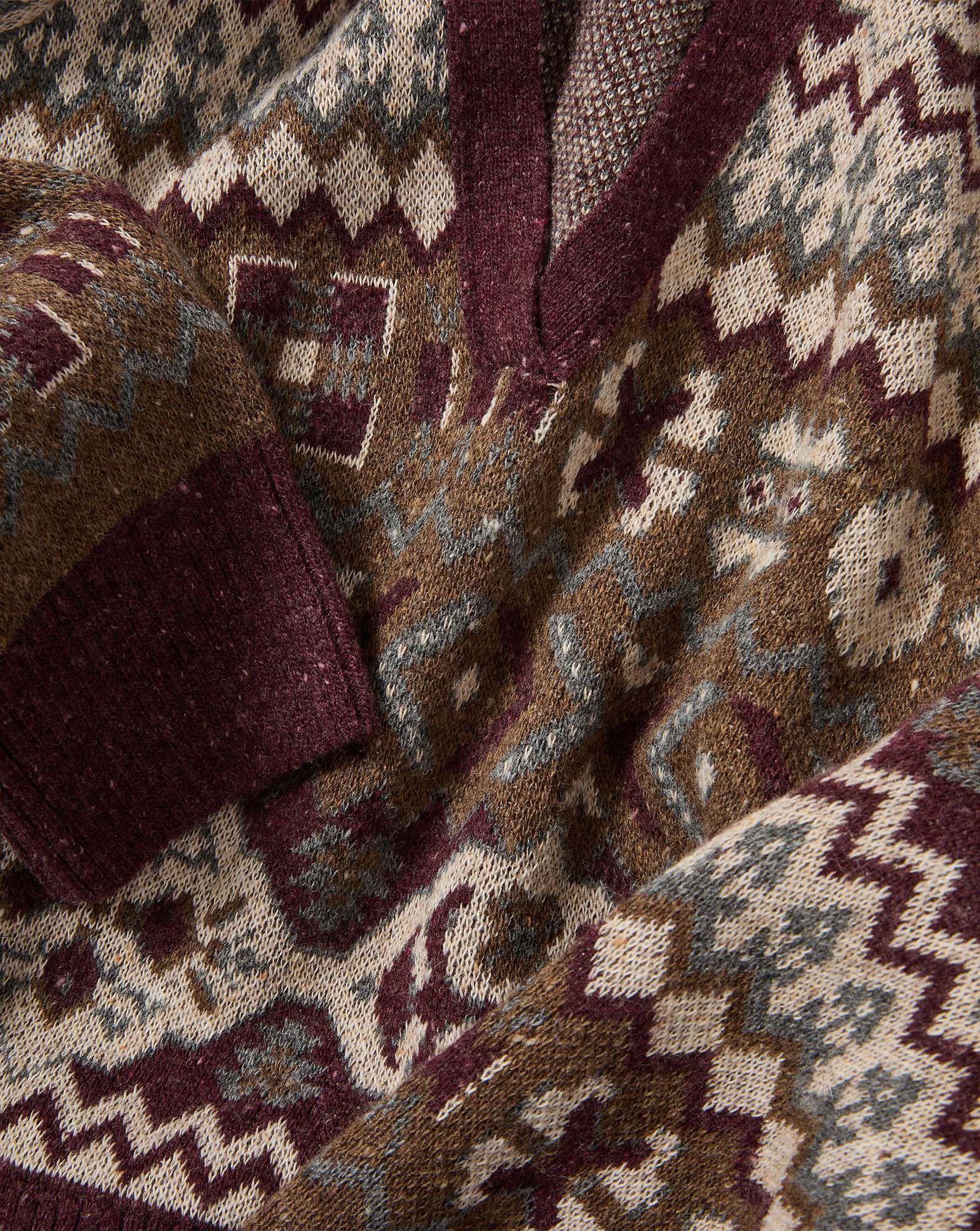 Veronica Beard Burgundy and brown patterned knit V-neck sweater.
