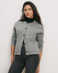 Veronica Beard Gray cardigan, button-front, with two front pockets.