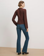 Veronica Beard Brown silk peplum blouse with long sleeves.