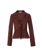 Veronica Beard Brown ruffled long sleeve peplum blouse.