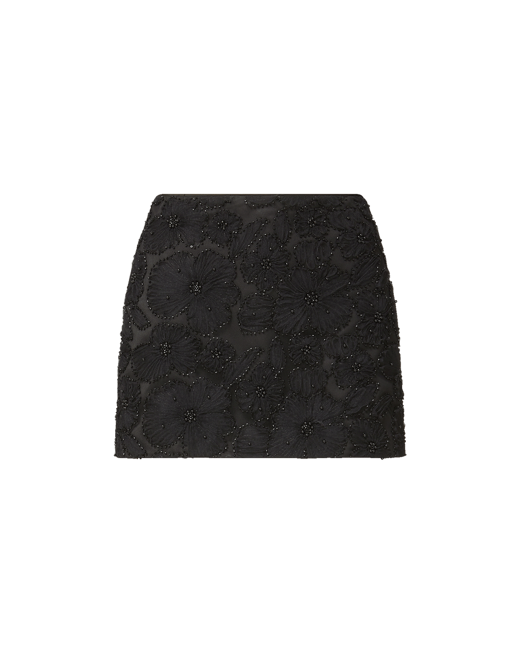 Veronica Beard Black floral embroidered mini skirt with bead detailing.
