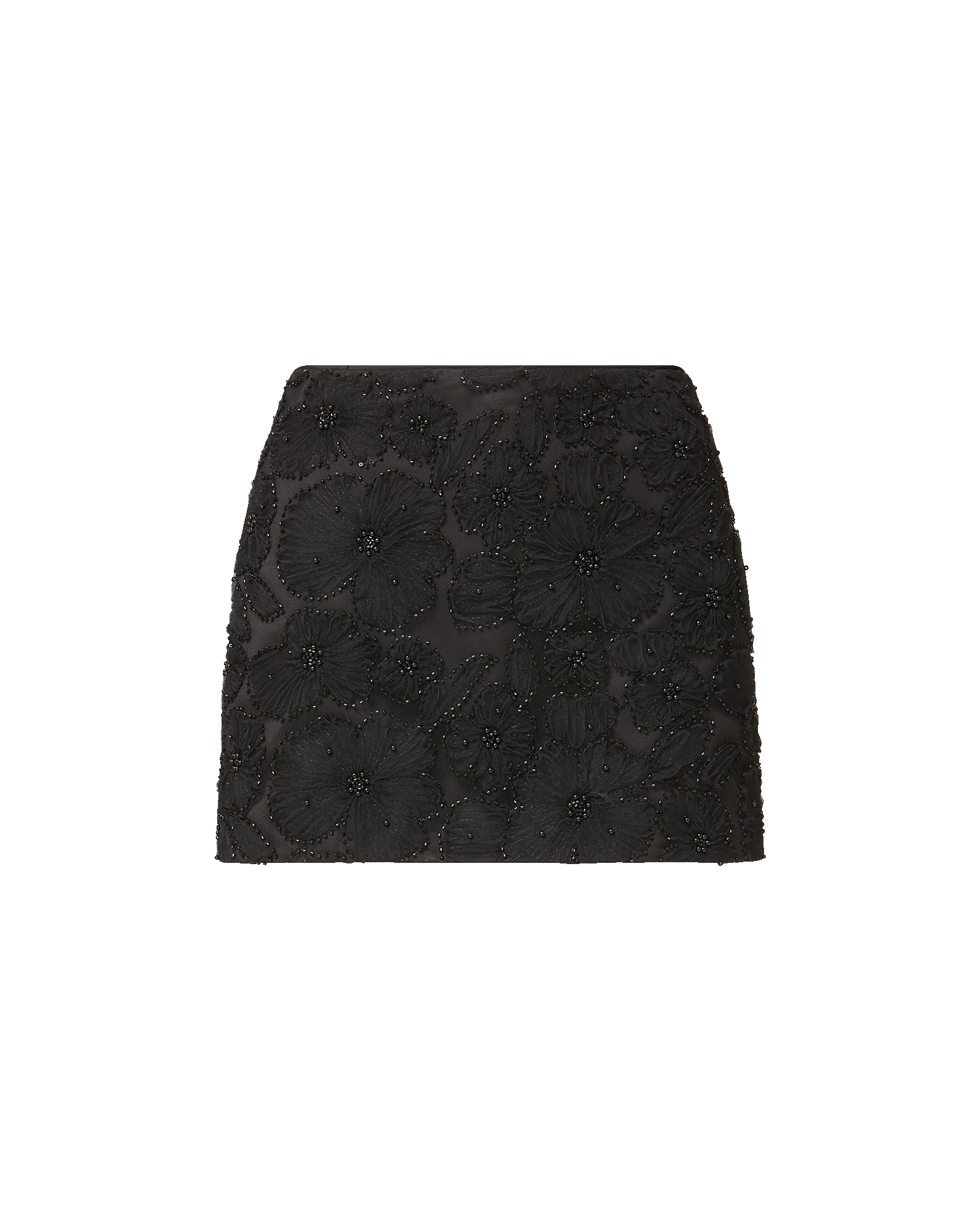 Veronica Beard Black floral embroidered mini skirt with bead detailing.