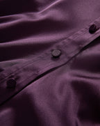 Veronica Beard Purple satin button-down shirt with matching buttons.
