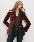 Veronica Beard Brown velvet blazer, single-breasted, three gold buttons.
