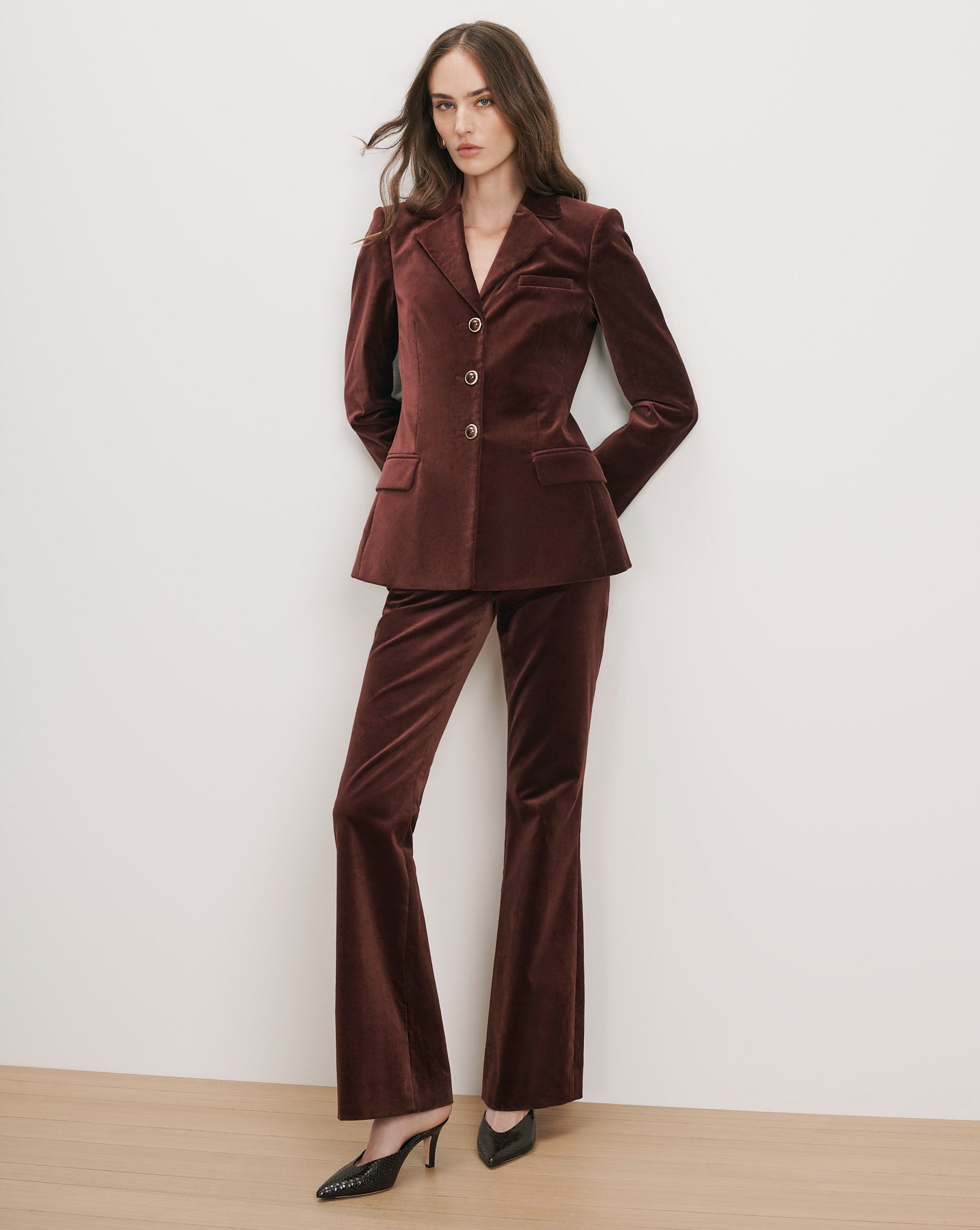 Veronica Beard Brown velvet suit with flared pants