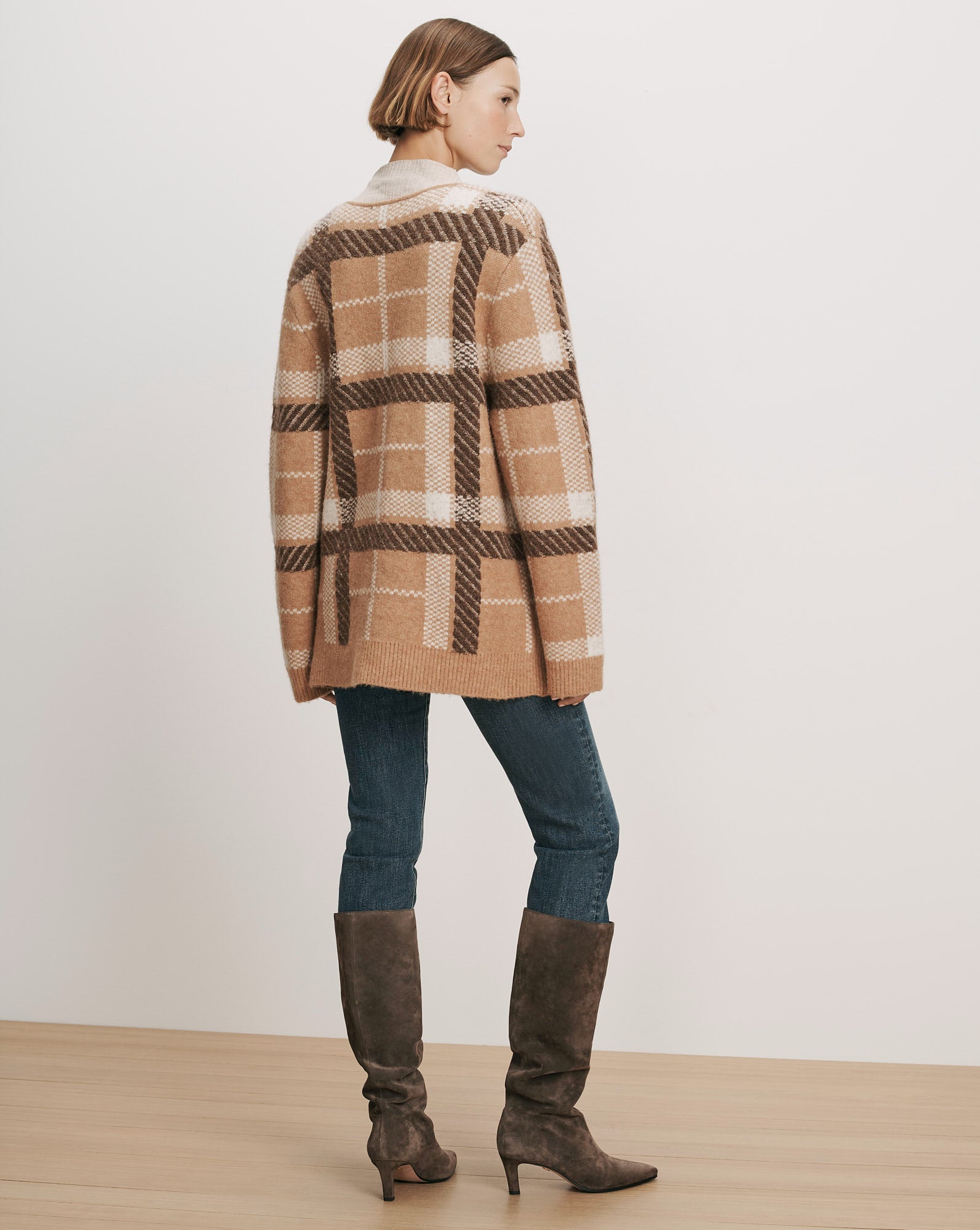 Veronica Beard Brown plaid knit cardigan