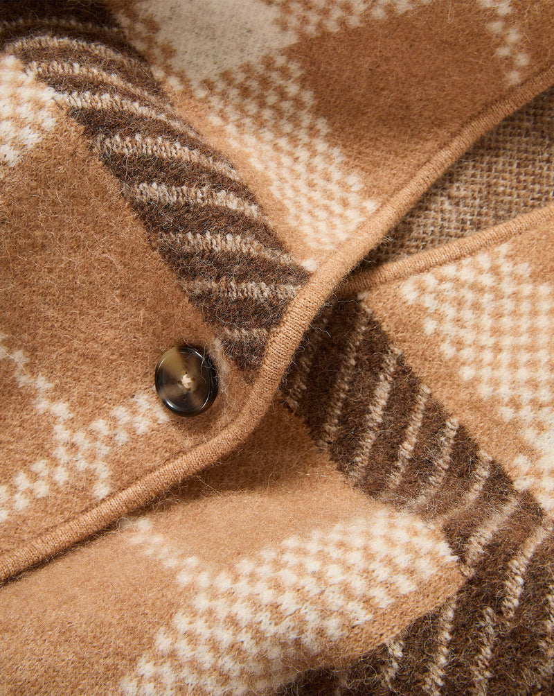 Veronica Beard Brown and beige plaid wool coat with button.