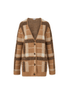 Veronica Beard Brown plaid knit cardigan with button front closure.