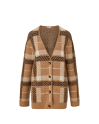 Veronica Beard Brown plaid knit cardigan with button front closure.