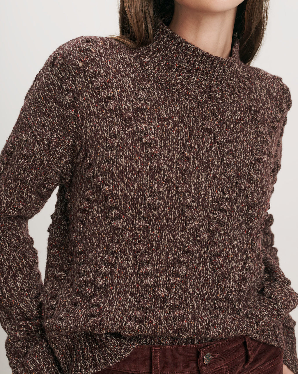 Veronica Beard Brown knit sweater with textured bobble details.