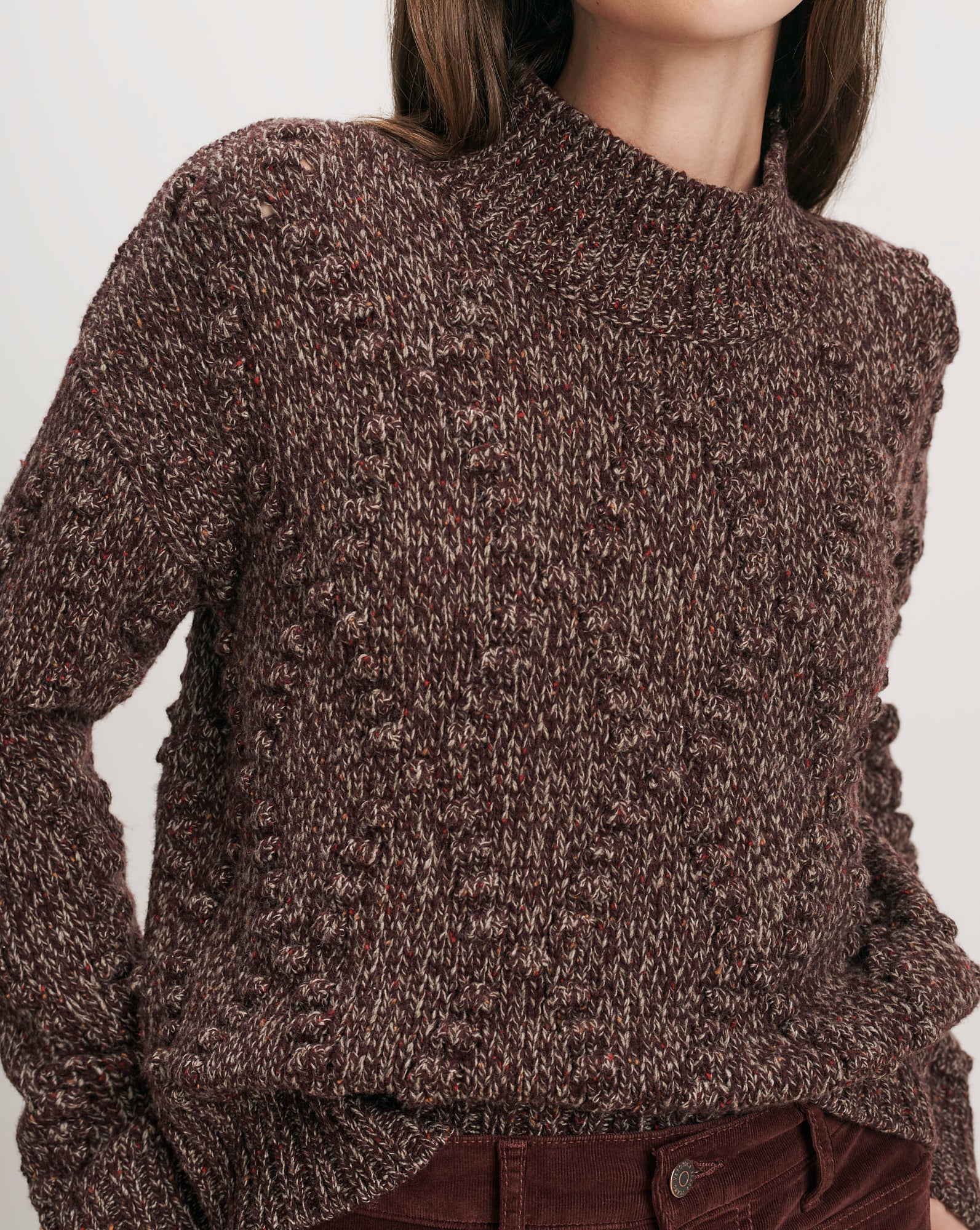 Veronica Beard Brown knit sweater with textured bobble details.