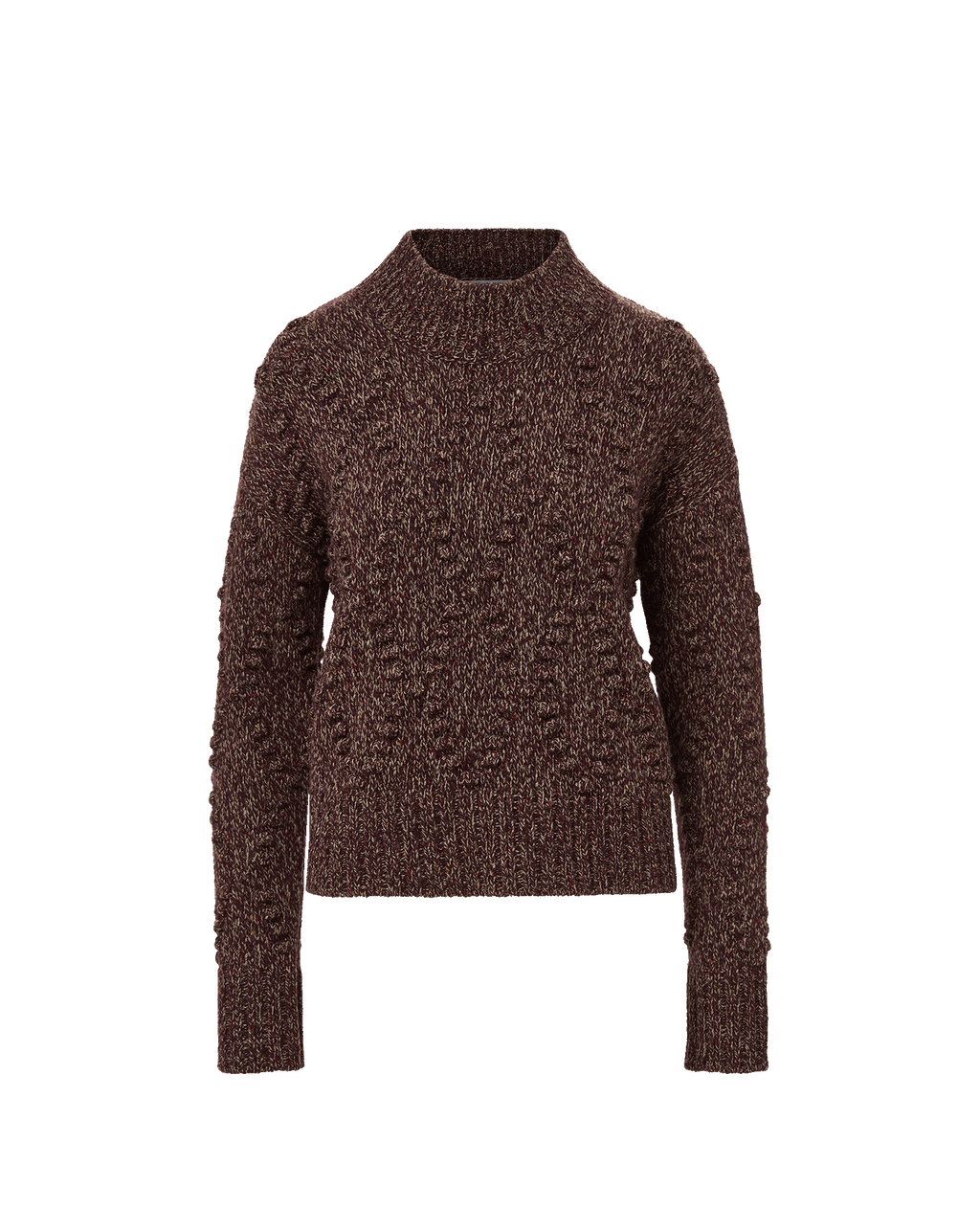 Veronica Beard Brown knit sweater with mock neck and textured sleeves.