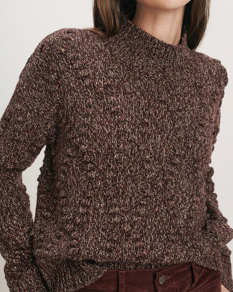 Veronica Beard Brown textured knit high-neck long sleeve sweater.