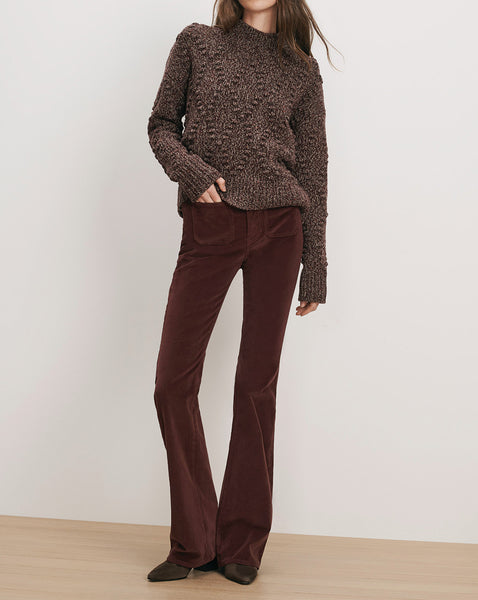 Veronica Beard Brown textured knit sweater and burgundy corduroy flares.