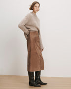 Veronica Beard Brown suede midi skirt with front buttons.