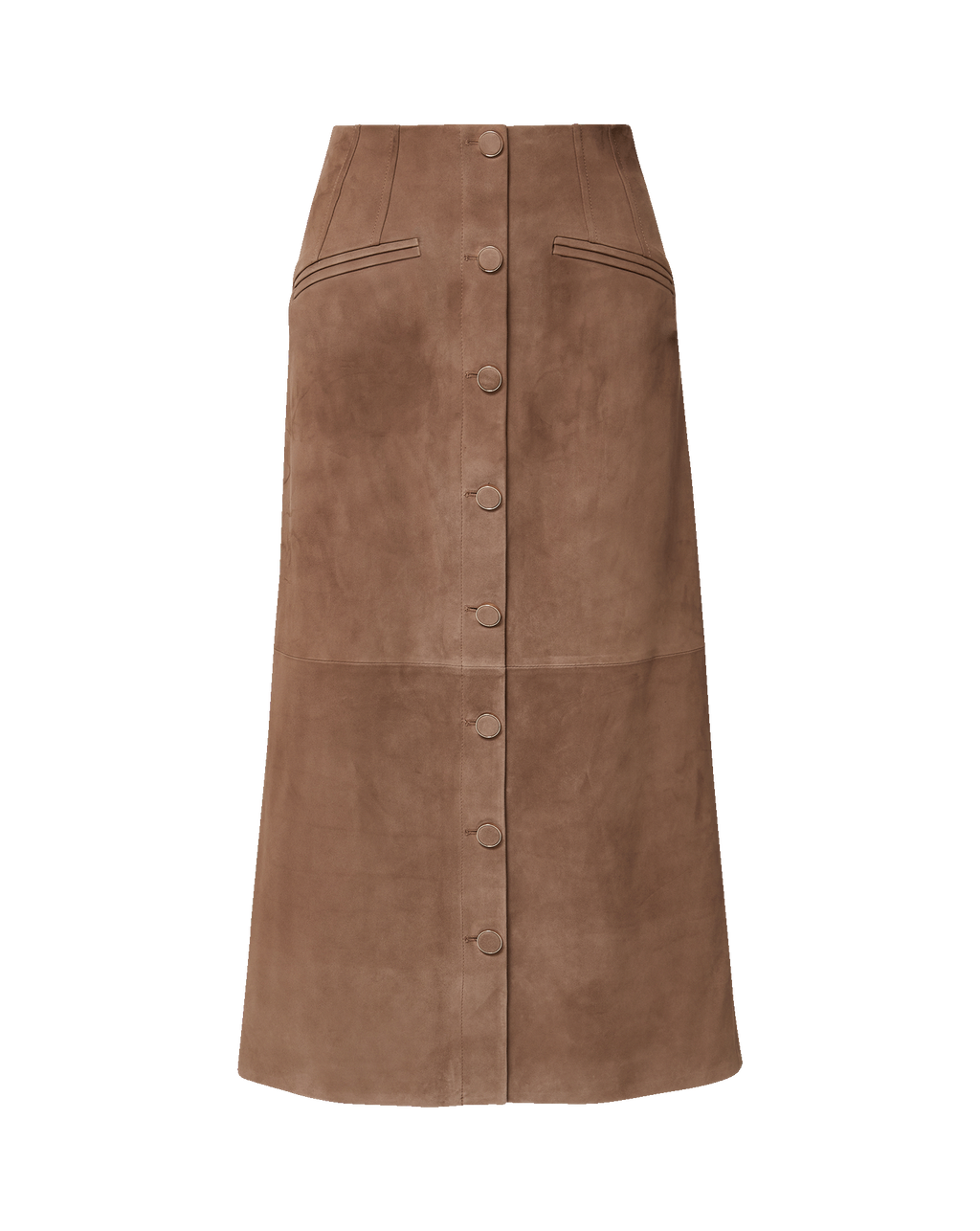 Veronica Beard Brown suede A-line midi skirt with button front.