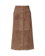 Veronica Beard Brown suede A-line midi skirt with button front.