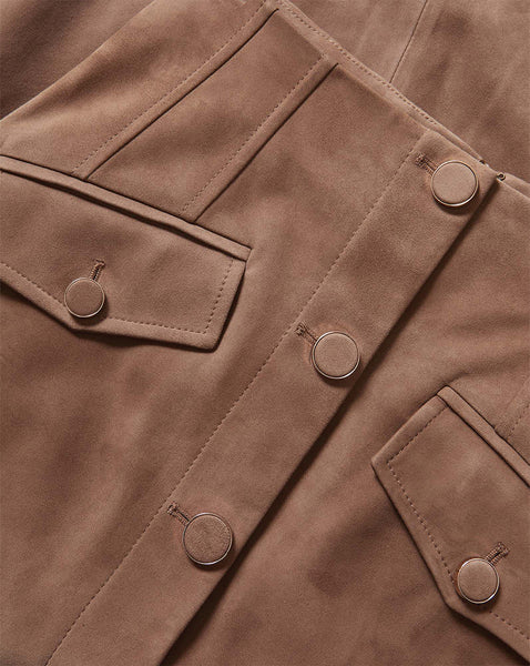 Veronica Beard Brown suede jacket with double-breasted button closure.