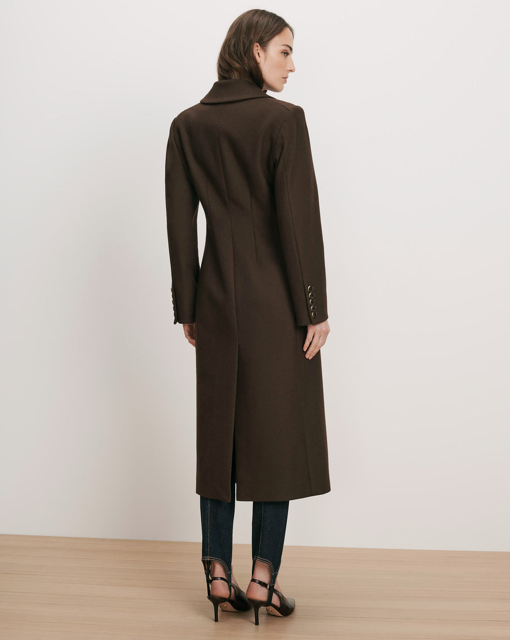 Veronica Beard Brown wool coat, fitted, with gold buttons.