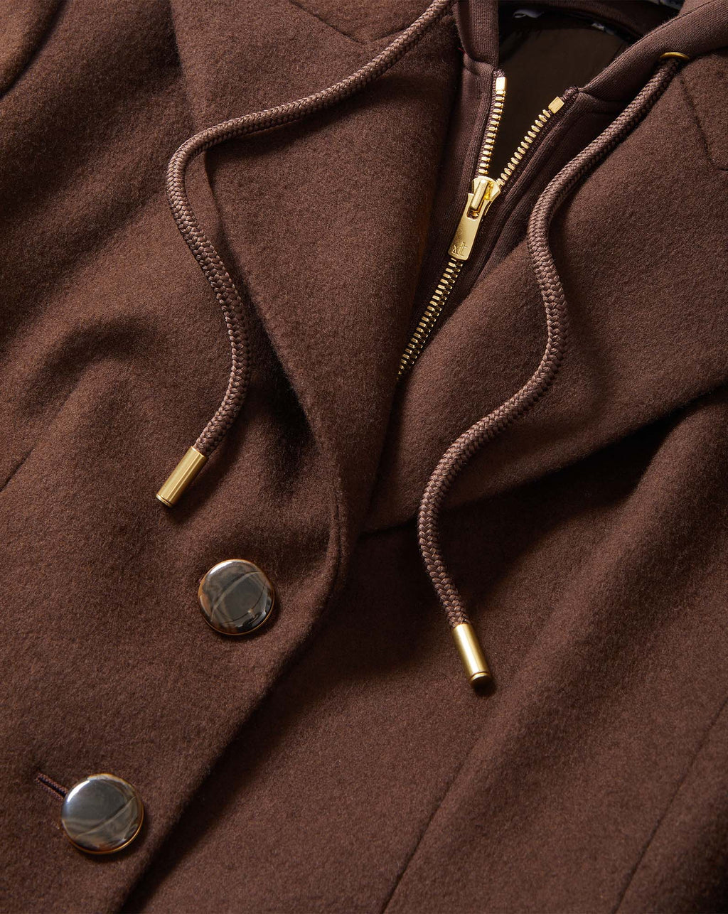 Veronica Beard Brown wool coat with gold zipper and buttons.