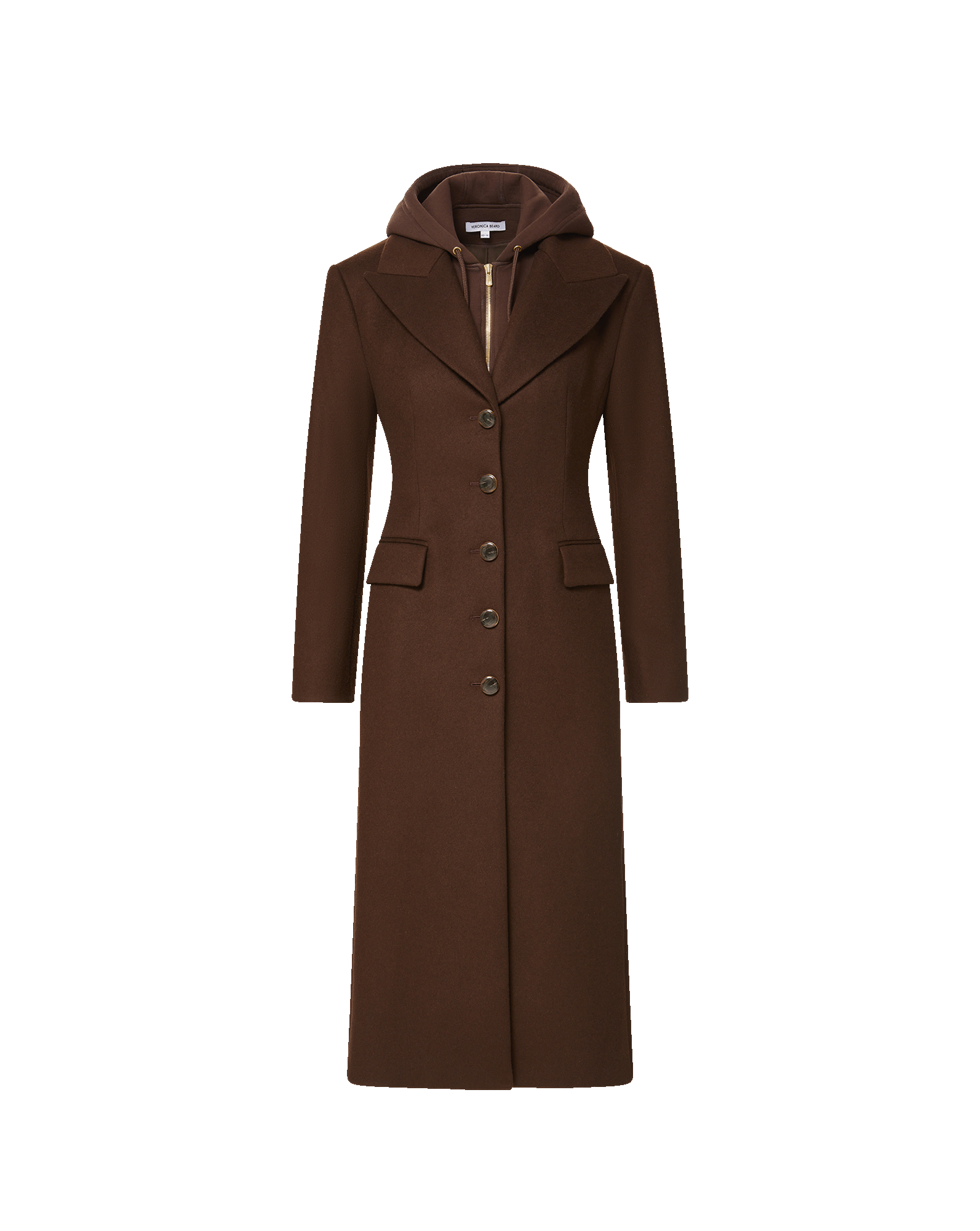 Veronica Beard Brown wool maxi coat with attached hood.