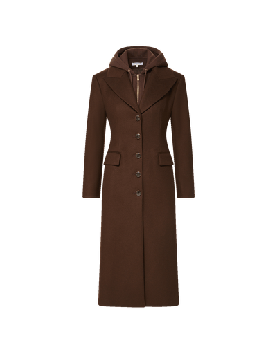 Veronica Beard Brown wool maxi coat with attached hood.