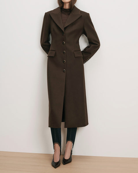 Veronica Beard Brown wool long coat with button-down front.